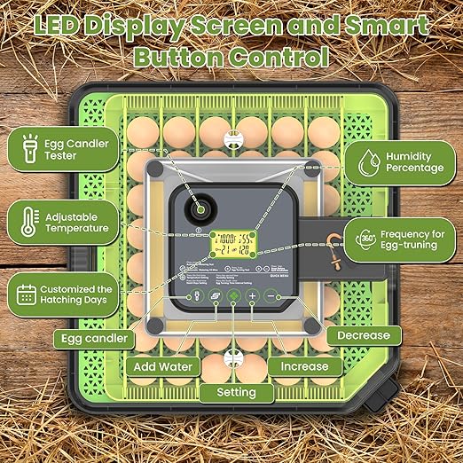48 Egg Incubator for Hatching Eggs with Automatic Egg Turning, Temperature & Humidity Control, Egg Incubator with 360° View Window and Egg Candler, Incubator for Chicken, Duck, Quail Eggs