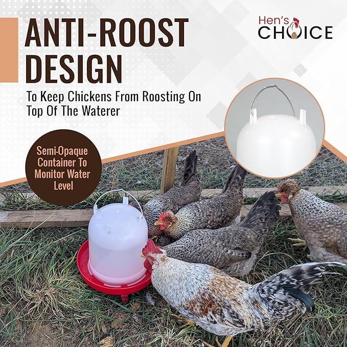 Hen's Choice 8L/2.1 gal Chicken Waterer, Adjustable Legs (Red)