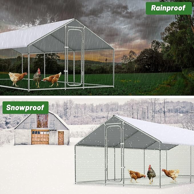 UNIFAMILY 2pcs Chicken Coop Cover for Winter, 11.1x6.2 Ft White Chicken Coop Tarp Cover Waterproof, Chicken Run Tarp for Insulation Coop, Windproof Winterizing Covering for Poultry Cage