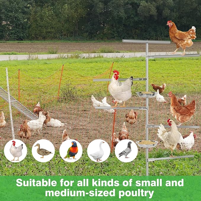 Tuenort 5FT Chicken Perch Toys for Coop Chickens in Chick Ladder, Chicken Perch Roosting Bars with 3-Prong Metal Ground Plug & Adjustable and Replaceable Solid Plastic Bar