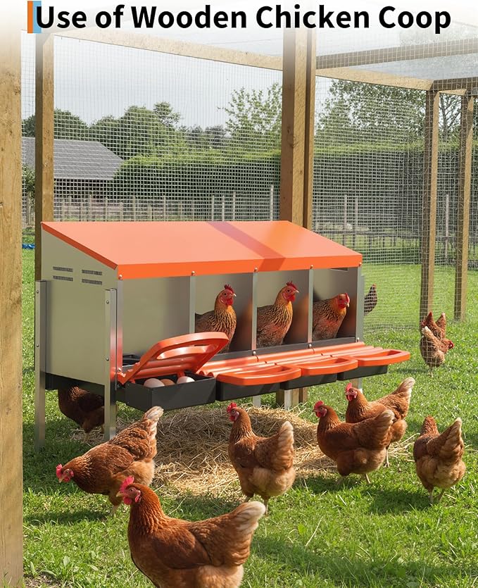 Chicken Nesting Box 4 Hole, Galvanized Steel Nest with Roll Away Egg Collection & Swing Perch, Easy-Clean Laying Box for Hens, Heavy Duty Design for Chicken Coop