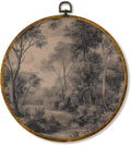 Hiuwevt Landscape Round Wall Art Decor, Vintage Dark Moody Forest Trees Framed Canvas Prints, Antique Rustic Nature Cottagecore Round Wall Hanging Decor for Bedroom Home Decorations, 10x10 Inches