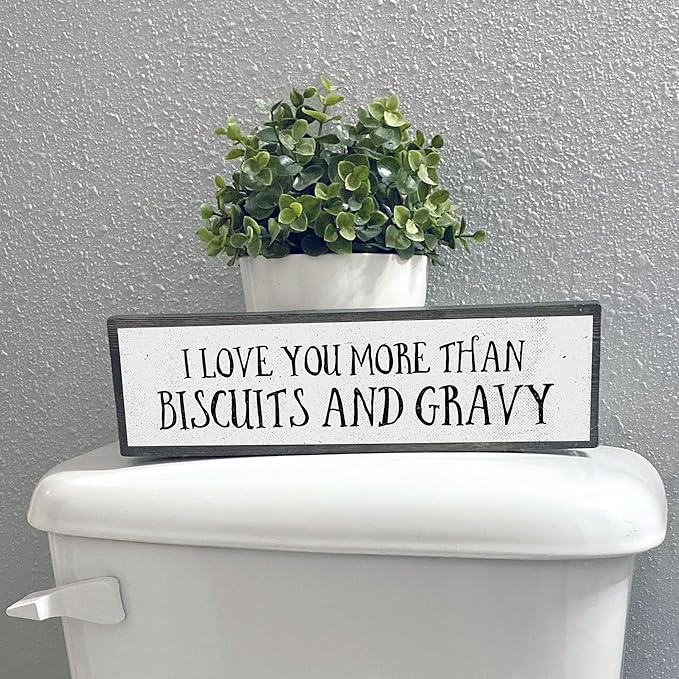 Wood & Metal Southern Sign – Weatherproof Indoor Outdoor Wall Decor – Rustic Charm with "I Love You More Than Biscuits And Gravy" – Gift-Wrapped & Ready to Give