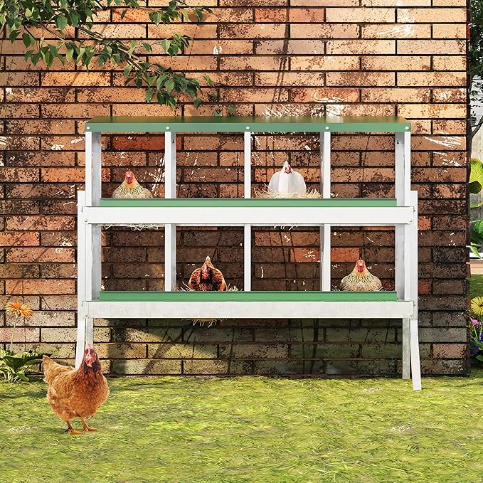 Chicken Nesting Box, 8 Compartment Metal Chicken Nesting Boxes for Chicken Coop, Large Vented Holes Chicken Laying Boxes with Rollout Egg Collection, Wall Mount Chickens Coops