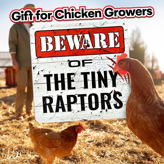 Bigtime Signs Tiny Raptors Chicken Decor – 12" x 12" PVC Sign, Chicken Coop Accessories and Gifts for Chicken Owners
