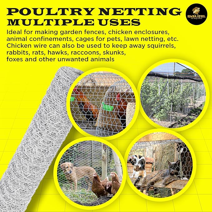Chicken Wire 24 in x 100 FT x 1” Mesh x 20GA | Poultry Wire Netting | Hot Dipped Galvanised | Hexagonal Galvanized Mesh for Chicken Coop, Rabbit Fence (PM 24 x 100)