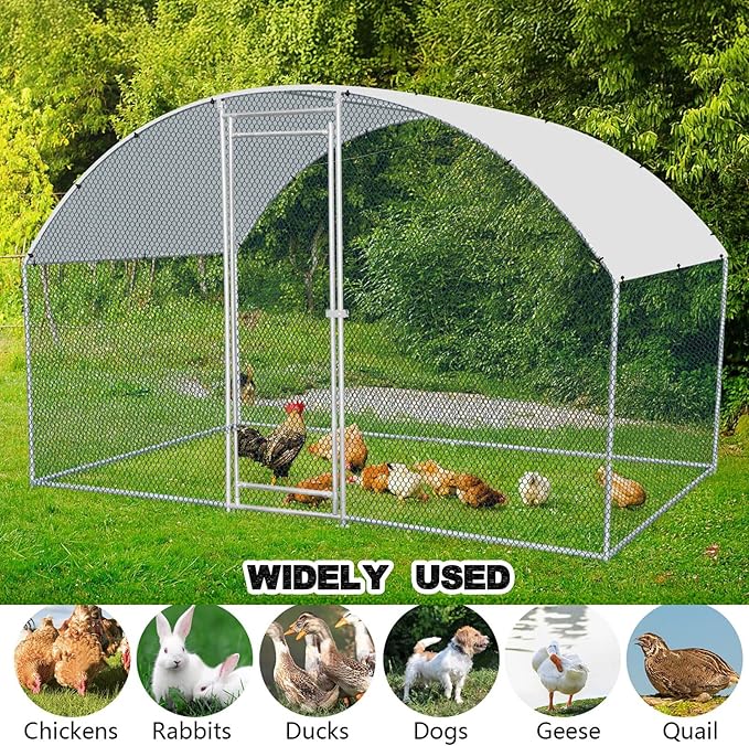Outdoor Chicken Coop for 10 Chickens,Walk-in Poultry Chicken Runs Pen for Yard with Cover,Large Metal Wire Mesh Hen Cage Dogs House Heavy Duty Rabbits Duck Cages for Outside, Farm,10'Lx6.5'Wx6.6'H