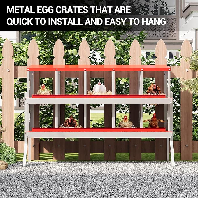 10 Hole Chicken Nesting Box, Galvanized Steel Nesting Boxes with Vented Design, Laying Nesting Boxes for Hens, Wall Mount, Red with Stand