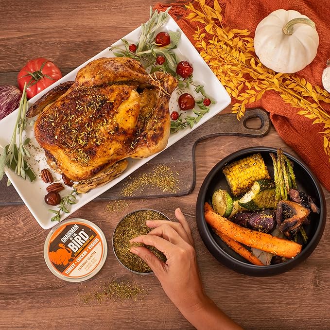 Chairman of the Bird Gourmet Turkey Rub Seasoning – Citrus-Herb Spice Blend – Orange, Cranberry, Rosemary, Sage – Roast, Grill, Smoke – Natural, Gluten-Free, No Salt - 2oz Fresh-Sealed Pouch in Tin