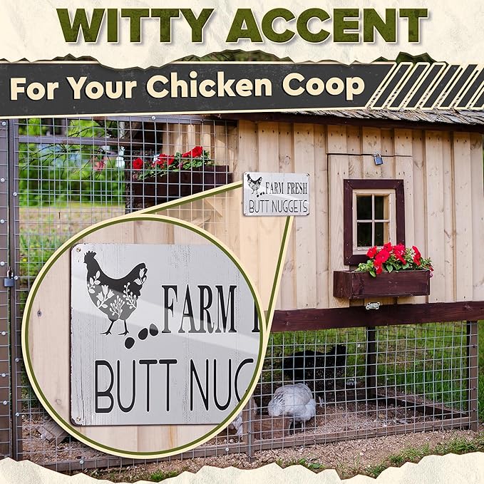Metal Funny Chicken Coop Signs for Outside 8x12" – Rustic Tin Farm House Kitchen Decorations - Farmhouse Wall Art and Vintage Chicken Decor for Kitchen, Garden, Porch, Barn, Backyard, or Country Home