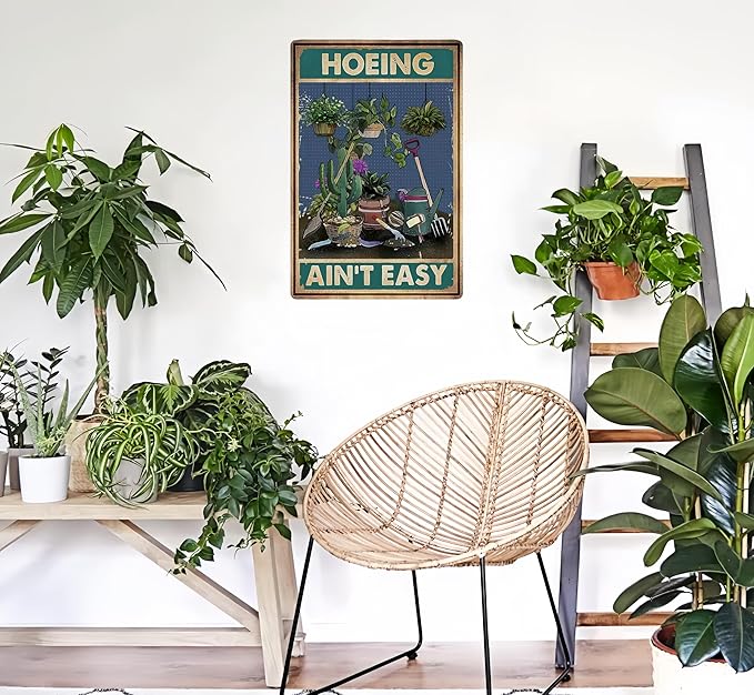 Rustic Metal Garden Sign with Humorous Quote, Decorative Outdoor Wall Art for Gardeners, 12 x 8 Inches