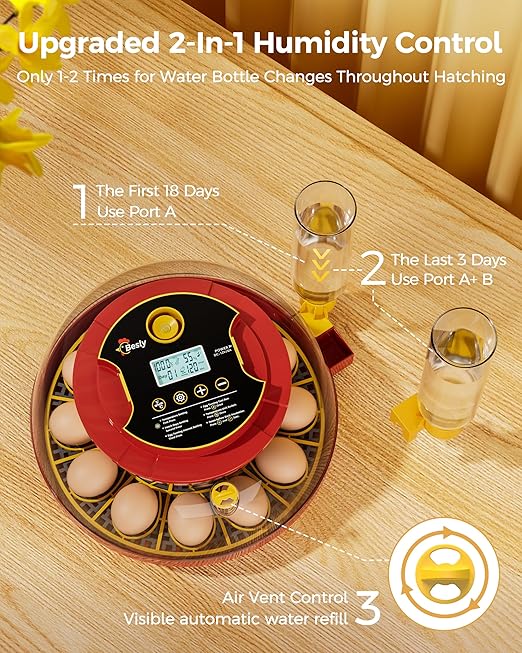 Egg Incubator, Automatic Egg Incubator, 18 Egg Incubator, Incubator for Hatching Eggs, Chicken Egg Incubator – Temperature & Humidity Control, Auto Turner, Alarm & Candling for Backyard Home