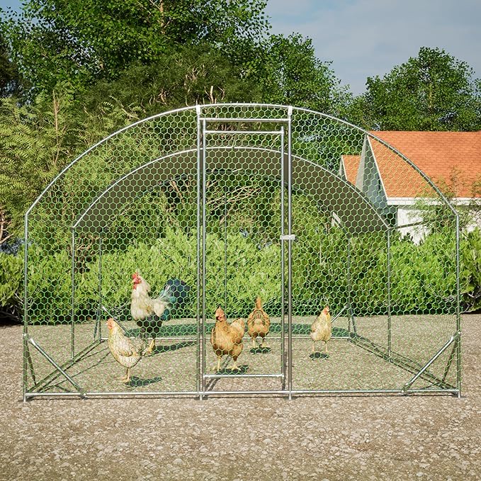 KEIKI Metal Chicken Coop, Metal Chicken Run with Waterproof and Anti-UV Cover, Farm Poultry Run Hutch Hen House, Walk-in Chicken Pen for Poultry Duck Rabbit, 13.12ft x 9.84ft x 6.56ft