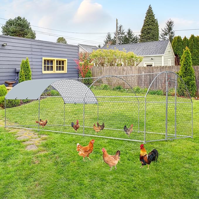 Large Chicken Coops, Chicken Runs for Yard with Cover, 19.6'L x 9.8'W x 6.5'H Walk in Chicken Coop, Poultry Cage Chicken Run Pen, Outdoor Duck Rabbit Cage Poultry Pens for Backyard, Farm, Yard