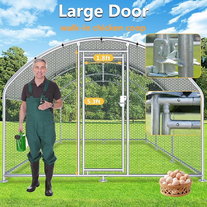 HITTITE Large Metal Chicken Coop with Run, 19.19 x 9.84 x 6.23 ft Walk in Poultry Cage Chicken Run Pen, Dome Roof Outdoor Chicken Runs for Yard with Waterproof & Anti-UV Cover