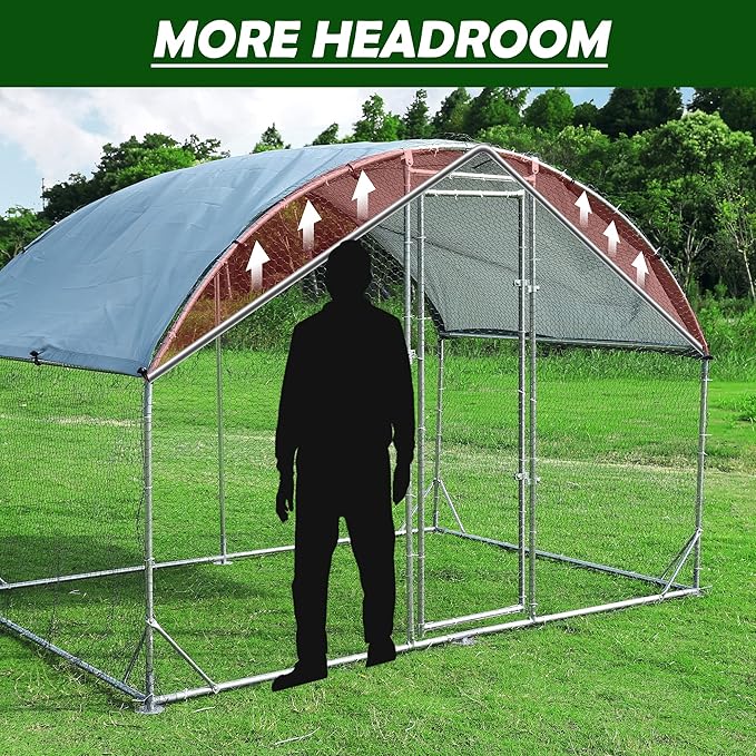 Large Metal Chicken Coop Upgrade Tri-Supporting Wire Mesh Chicken Run,Chicken Pen with Water-Resident and Anti-UV Cover,Duck Rabbit House Outdoor(9'W x 6.5'L x 6.5'H)