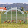 Chicken Coop Walk-in Chicken Run Heavy Duty Poultry Cage with Waterproof Cover, Large Metal Outdoor Pet Rabbit Duck Dog House for Small Animals,Backyard, Yard, Farm, Patio,Silver 10'Lx10'Wx6.6'H