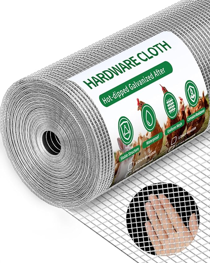 1/2" x 48" x 50FT Silver Hardware Cloth - Hot-Dip Galvanized Chicken Wire Fencing, 19 Gauge Welded Wire Mesh Roll for Chicken Coop, Rabbit, Snake, Deer Fencing and Garden/Tree Protection