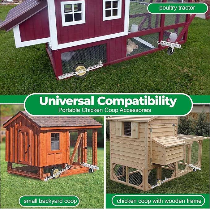 Forestchill Chicken Coop Wheels Kit with Handles, 4 Pack Heavy Duty Casters with Handles, Universal Chicken Tractor Wheel Kit for Easy Lift & Move, Portable Chicken Coop Accessories