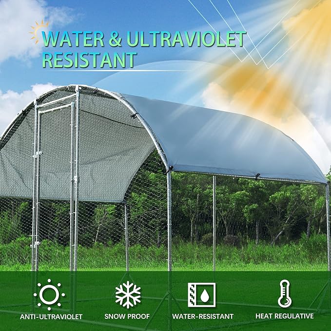 Large Metal Chicken Coop Upgrade Tri-Supporting Wire Mesh Chicken Run,Chicken Pen with Water-Resident and Anti-UV Cover,Duck Rabbit House Outdoor(9'W x 6.5'L x 6.5'H)