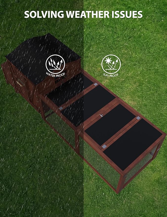 Wooden Chicken Coop for 3-5 Chickens, 106in Outdoor Run, Waterproof Roof, Nesting Box, Pull Out Trays and Ramp, Red Train