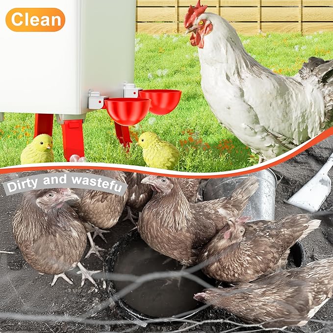 Chicken Waterer Cups, 8 Pack Automatic DIY Chicken Water Bowl with 3/8'' Hole Saw for Bucket, Trough - Poultry Drinking Valve, Easy Install