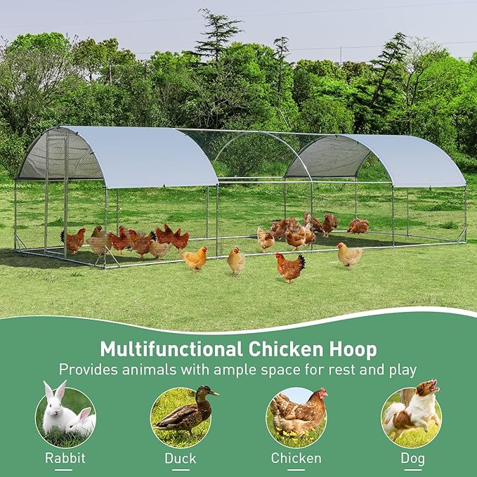Giantex 25ft Metal Chicken Coop, Galvanized Walk-in Chicken Run with Waterproof Cover, Dome Shaped Poultry Cage Hen Run House Rabbits Habitat Cage for Backyard Farm Outdoor (25 x 9.2 ft, Dome)