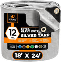 Heavy Duty Silver Poly Tarp 18' X 24' - Multipurpose Protective Cover - Durable, Waterproof, Weather Proof, Rip and Tear Resistant - Extra Thick 12 Mil Polyethylene - by Xpose Safety