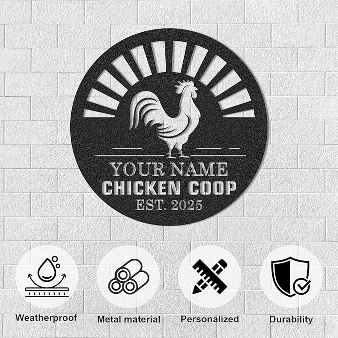 Personalized Chicken Coop Signs, Outdoor Chicken Coop Decor, Vintage Farmhouse Wall Decor, Custom Metal Name Sign for Farm Yard Garden Home, Gifts for Chicken Lovers Color06