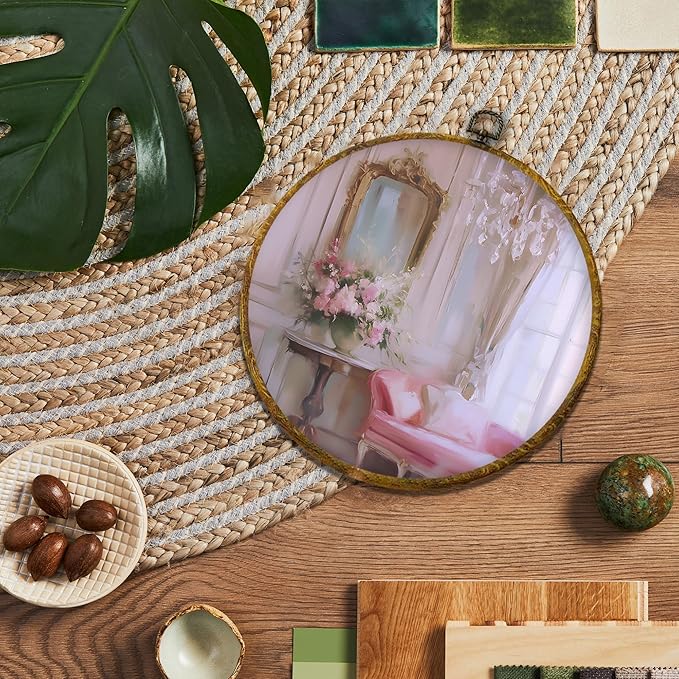shiviody French Girls Room Canvas Wall Art Decor, Coquette Preppy Trendy Wall Art Decor, Rococo Style Girly Round Hanging Frame Prints Decorations for Girls Room Dorm Bedroom 10"x10"