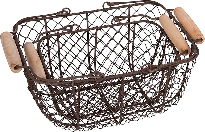 Trademark Innovations Wire Nesting Egg Baskets with Wooden Handles - Vintage Style (Set of 2)
