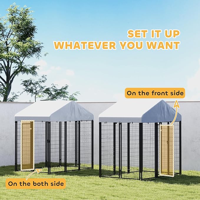 PawHut Outdoor Dog Kennel with Roof, 6' x 4' x 6' Heavy Duty Welded Wire Dog Playpen Enclosure with Escape-Proof Lock, UV-Resistant & Waterproof Cover, for Medium Dogs, Chickens, Ducks, Silver