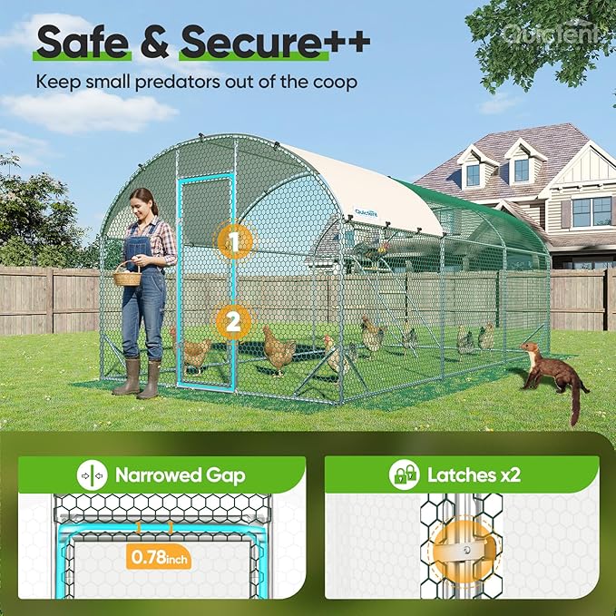 Quictent Essential Series 18x9x6.6ft Metal Chicken Coop Run with Climbing Ladder, Walk-in Outdoor Poultry Cage with PVC Coated Chicken Wire, Hen Duck Rabbit Farm House, Waterproof Anti-UV Cover