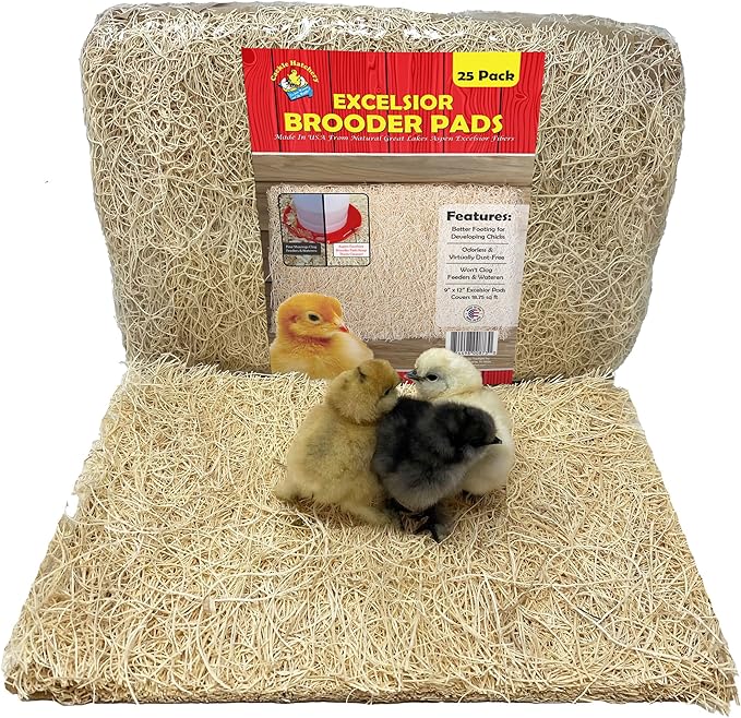 Cackle Hatchery Excelsior Brooder Pads for Chicks (25 Pack) - 9"x12" Aspen Excelsior Pads for Lining Chick Brooders