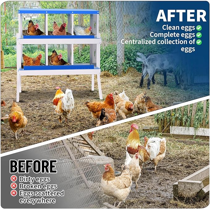 Chicken Nesting Boxes,6 Compartments Galvanized Steel Metal Laying Boxes with Leg,Pull-Out Egg Box Easy Egg Collection & Clean,Wall Mount Suitable for Farm Chicken House,Blue