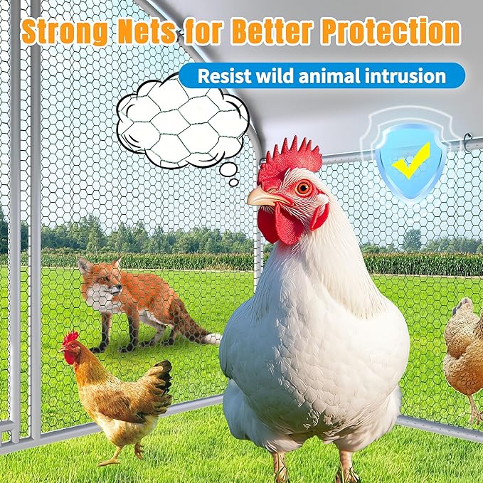 Large Metal Chicken Coop, Chicken Runs for Yard with Cover Walk-in Poultry Cage for 10 20 Chickens, Chicken Pen Duck Coop Hen House with Round Water-Resident Top and Feeding Door 19.2Lx9.84Wx6.23H FT