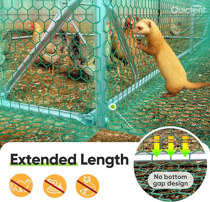 Quictent Essential Series 12x9x6.6ft Metal Chicken Coop Run with Climbing Ladder, Walk-in Outdoor Poultry Cage with PVC Coated Chicken Wire, Hen Duck Rabbit Farm House, Waterproof Anti-UV Cover