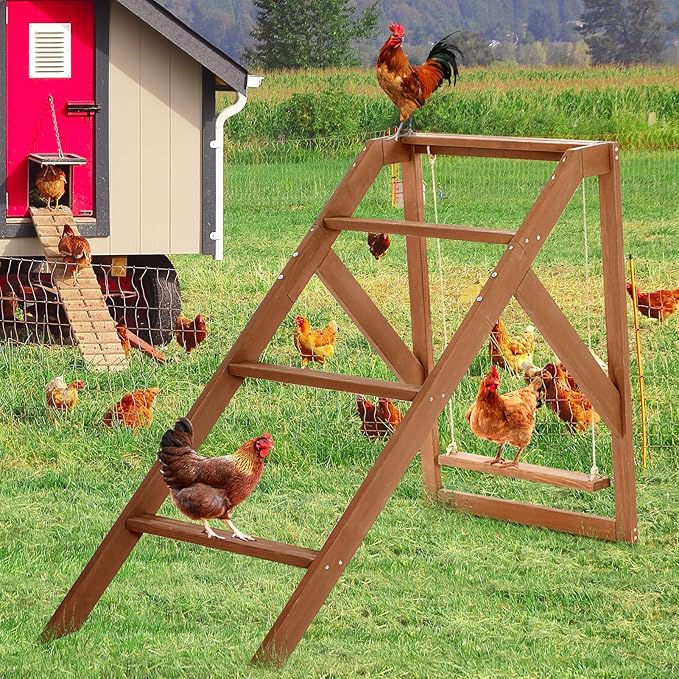 PETSFIT Chicken Perch for Pet's Healthy and Happy,4 Chicken Roosting Bars with Swing Fit for 8-10 Chickens,Ideal for Backyard Coops,Farms,Easy to Assemble and Clean