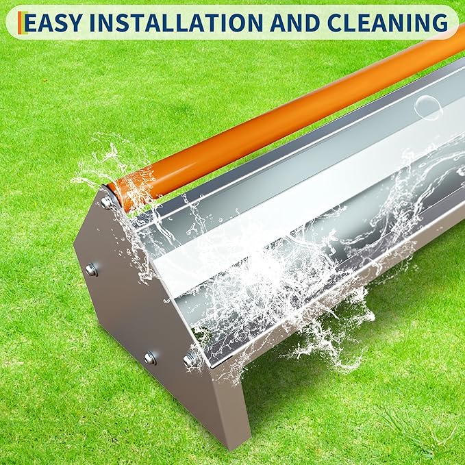 Chicken Feeding Trough 45 Inch, Heavy Duty Galvanized Steel Coop Feeder with Crossbar & Drainage Holes, Large Capacity Metal Poultry Trough Feeder for Ducks, Birds Orange