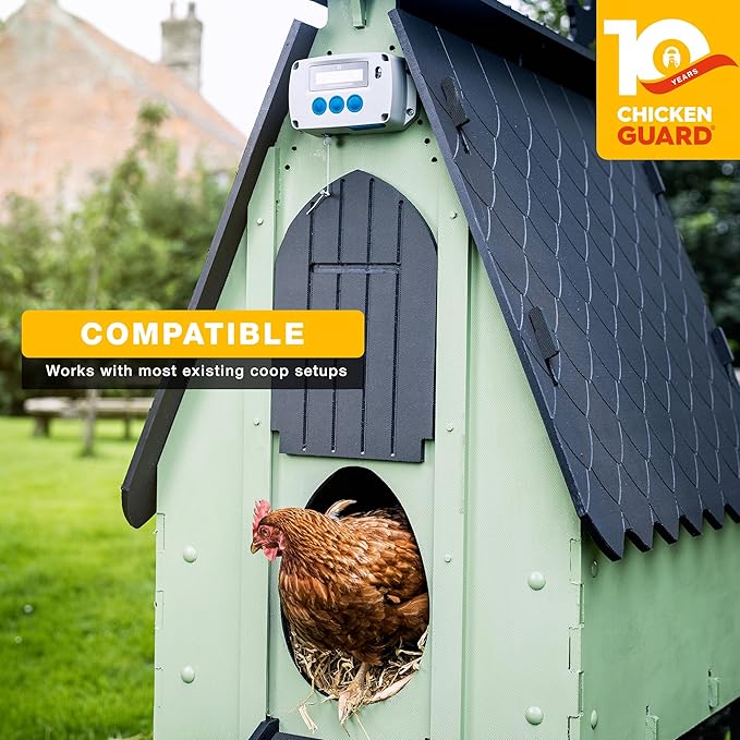 ChickenGuard Automatic Chicken Coop Door Opener, Power by Solar/Batteries/Electric. Strong Motor Lifts 2kg; Timer/Light Sensing; Motor Units only or Combination Kits (PRO + Batteries)
