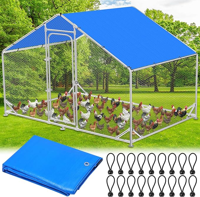 Nuanchu Chicken Coop Cover Waterproof and UV, 11.3 * 6.3 FT Chicken Run Cover for Winter with 18 Ball Bungees Cords Coop Tarp Shade Cloth for Large Coop Walk in Run Pen(Blue)