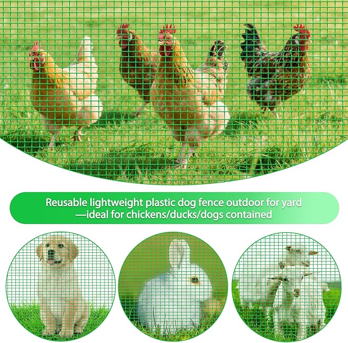 Temporary Fence with Posts, 4'x50' Plastic Fencing Garden Fence Animals Barrier with Fiberglass Stake Windbreak Rope, Portable Snow Fences, Fencing for Dogs Outdoors Backyard (Green)