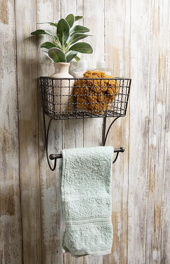 DII Rustic Farmhouse Bathroom Décor, Metal Storage, Small Towel Bar, Rustic