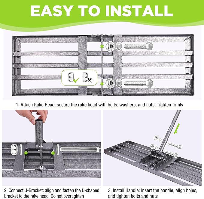 WORKPRO Lawn Leveling Rake, Heavy Duty Leveling Rake with 30” x 10” Ground Plate, Yard Leveling Rakes with 6FT Adjustable Handle, Metal Lawn Leveler for Garden, Backyard, Golf Course, Farm, Pasture