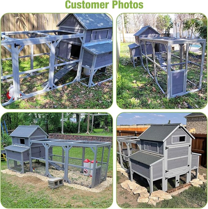 Large Chicken Coop Outdoor Waterproof Chicken Run with Asphalt Roof, Wooden Poultry Enclosure with Easy-Clean Slide-Out Tray for 8-10 Chickens Poultry Cage with Nesting Boxes for Duck Rabbit