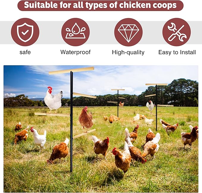 Extra Large Chicken Perch,Wooden Chicken Toys with Metal Ground Plug, Outdoor Birds Training Platform, Chicken Coop Accessories for Poultry Rooster Chicks Large Bird Chicks Parrot