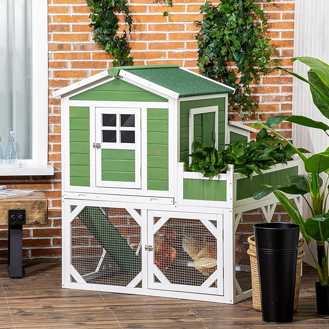 PawHut 49" Small Chicken Coop Hen House with Garden Space, Chicken House Outdoor Run Cage with Weather Protection, 2-4 Birds, Green