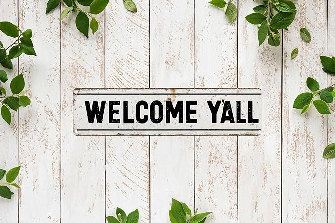 Welcome Y’All Metal Sign 4x16in Southern Style Plaque for Porch Farmhouse Living Room Wall Home Decor Gift
