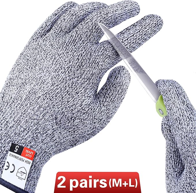 THOMEN 4 PCS (M+L) Cut Resistant Gloves Level 5 Protection for Kitchen, Upgrade Safety Anti Cutting Gloves for Meat Cutting, Wood Carving, Mandolin Slicing and More