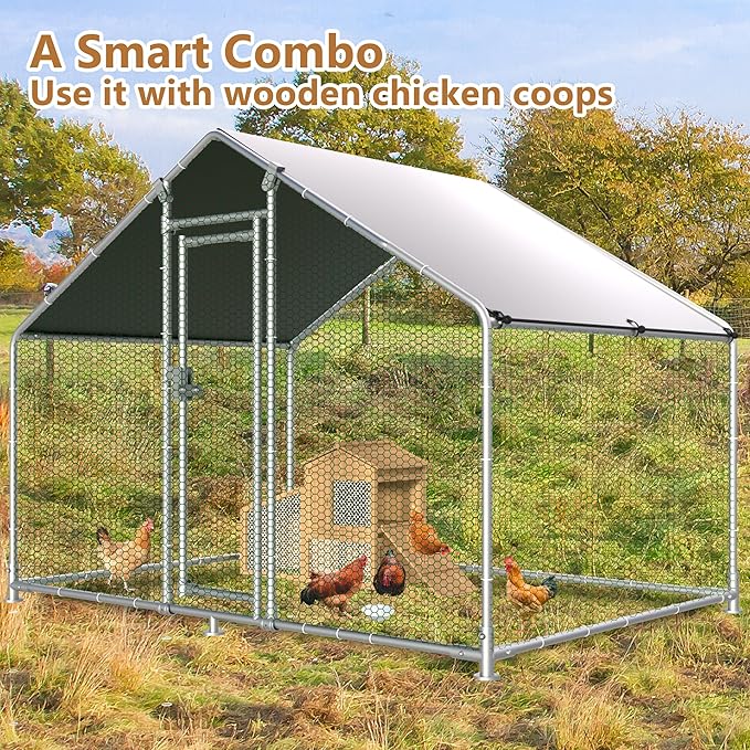 Large Metal Chicken Coop 6.4x9.84x6.6ft Chicken Runs for Yard with Cover, Walk in Chicken Coops for 6-12 Chickens, Heavy Duty Chicken Run Lockable Chicken Pen Outdoor Poultry Cage